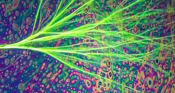 Ветвящиеся потоки света нарисовали лазером на мыльных пузырях