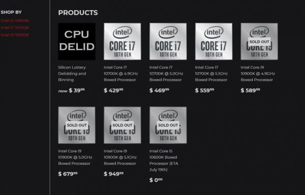 В США уже можно купить скальпированный Core i9-10900K. Цена доходит до $950
