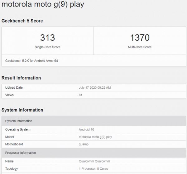 Qualcomm вместо MediaTek. Moto G9 Play засветился в бенчмарке